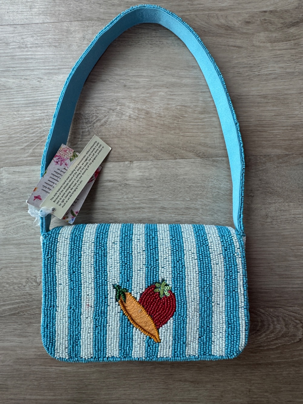 Handcrafted in India Blue Striped Vegetable Beaded Bag Viral TikTok NWT - Picture 8 of 16